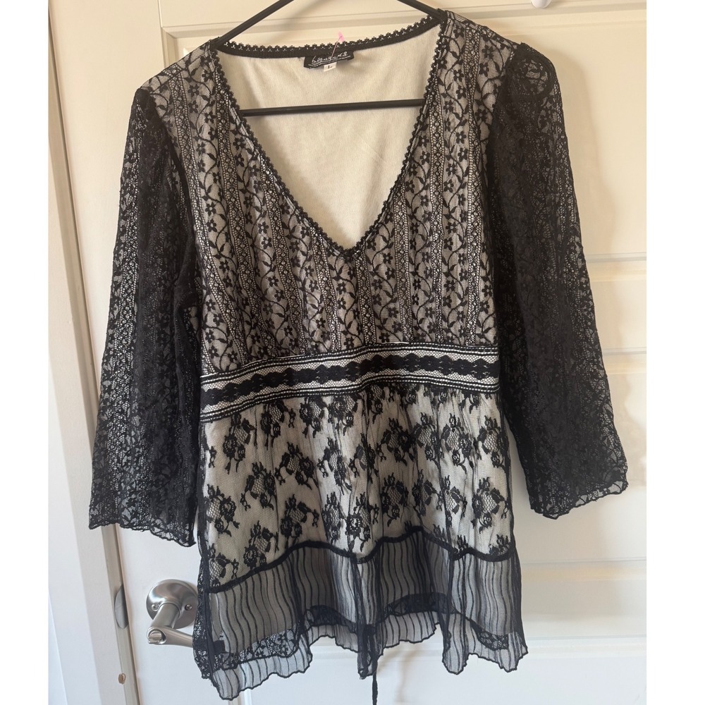 90s Vintage Womens Believe In Yourself Sheer Embroidered Lace Top sz L Y2K